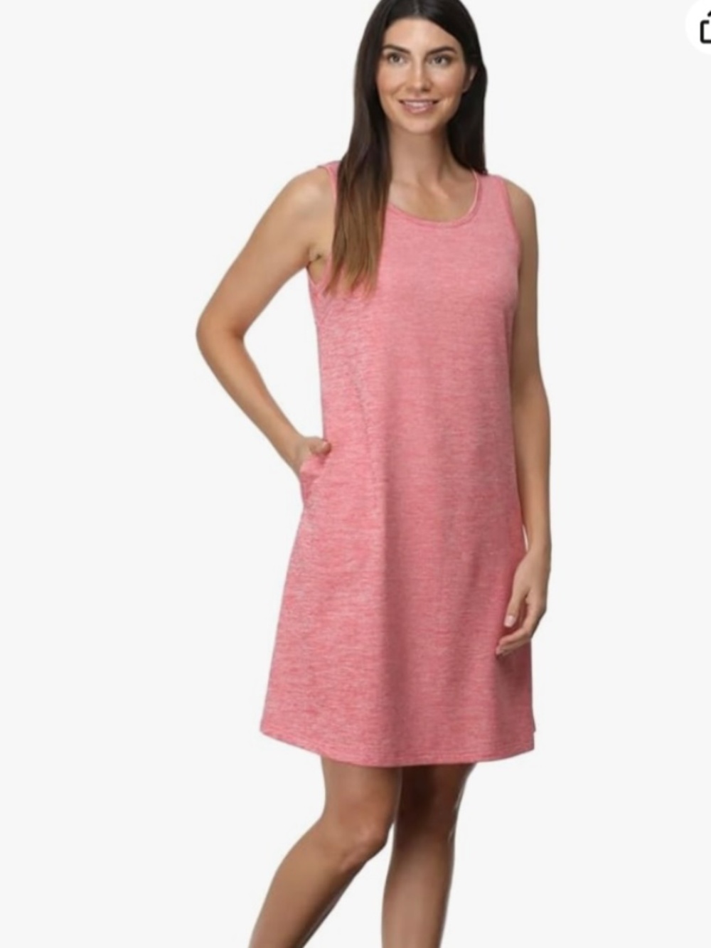 Pink UPF 40 Sleeveless Travel Tank Dress With Pockets L